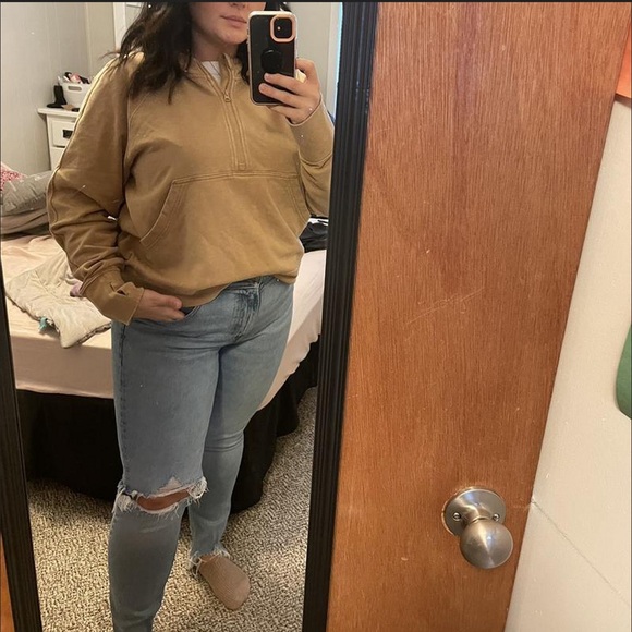 Joy Lab Tracksuit Tan Oversized Relaxed Fit Lounge Set Quarter Zip Large - Picture 13 of 13